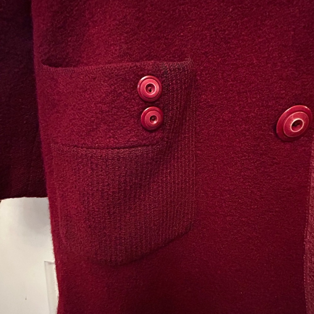 Vintage wool coat cranberry red size 2/4. Shawl neck, retro buttons,big pockets - Picture 11 of 16
